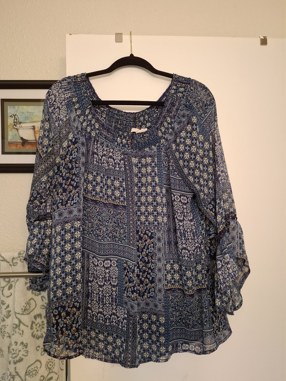 Westport Blue Patchwork Peasant Top